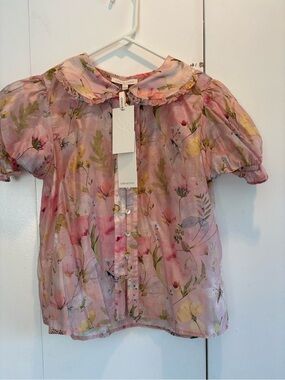 Light Pink Floral Puff-Sleeve Blouse by LooK & CoCo
